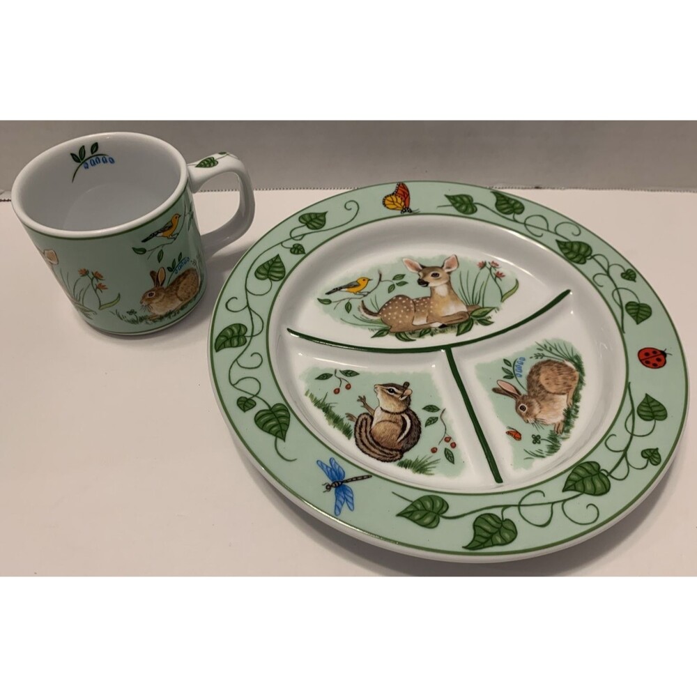 Lynn Chase Designs Forest Friends Child Divided Plate & Mug Set Porcelain